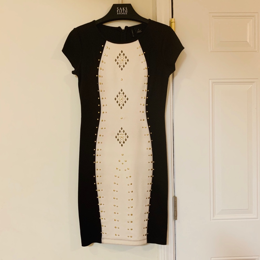 Beautiful Beige and Black Studded Dress